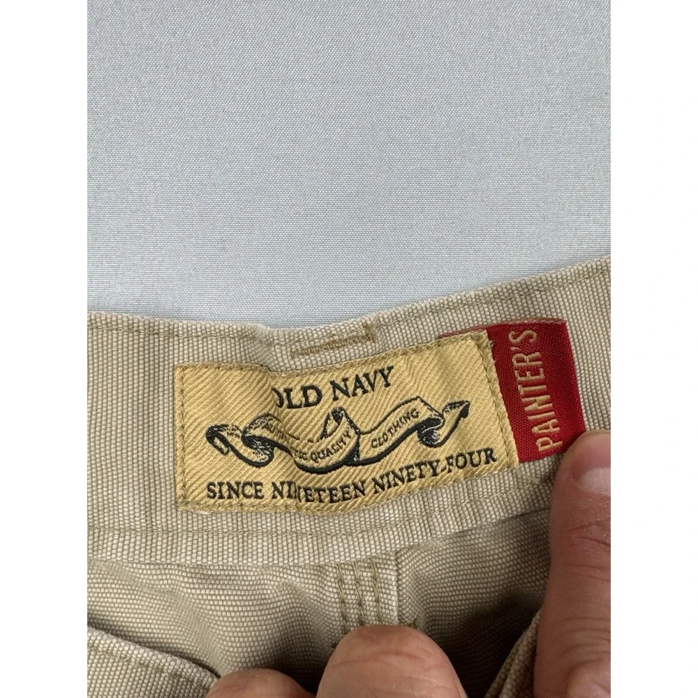 Old Navy Painter Pants 33x34 Beige Canvas Workwear Utility Y2K Wide Leg